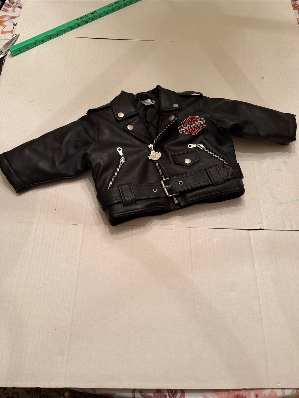 Harley-Davidson Black Kids Moto Jacket with Red Logo Patch EUC 18 months